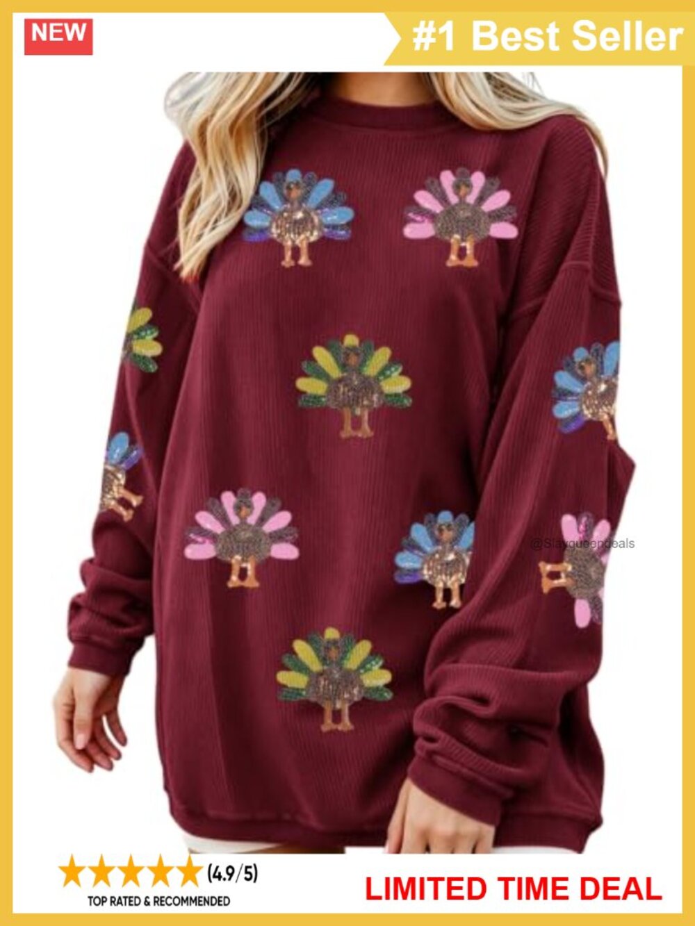 Women's Sequin Pumpkin Corded Sweatshirt Oversized Crewneck Pullover Top